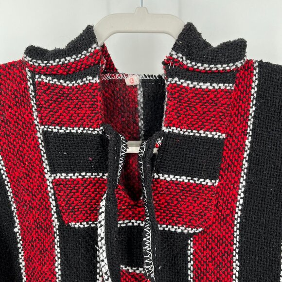 Baja Jacket SIze L Blackhawks Logo Red Black Stripe Hooded Pocket Pullover - Picture 6 of 9